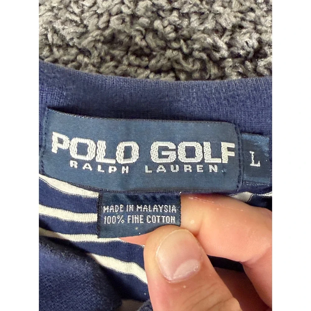 Vintage 90s Polo Golf Ralph Lauren Striped Polo Shirt Navy Blue White Mens L